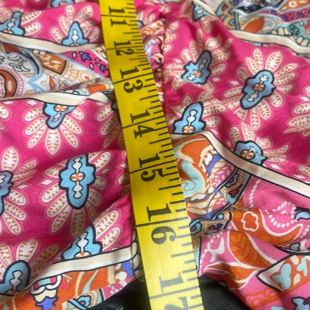 Pink multi colored hanker chief dress,V neck,tie in back,floral print,mid sleeve - Picture 8 of 12